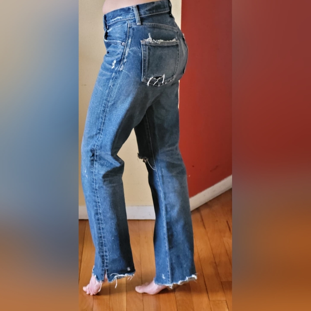 Moussy Distressed Blue Boot Cut Jeans